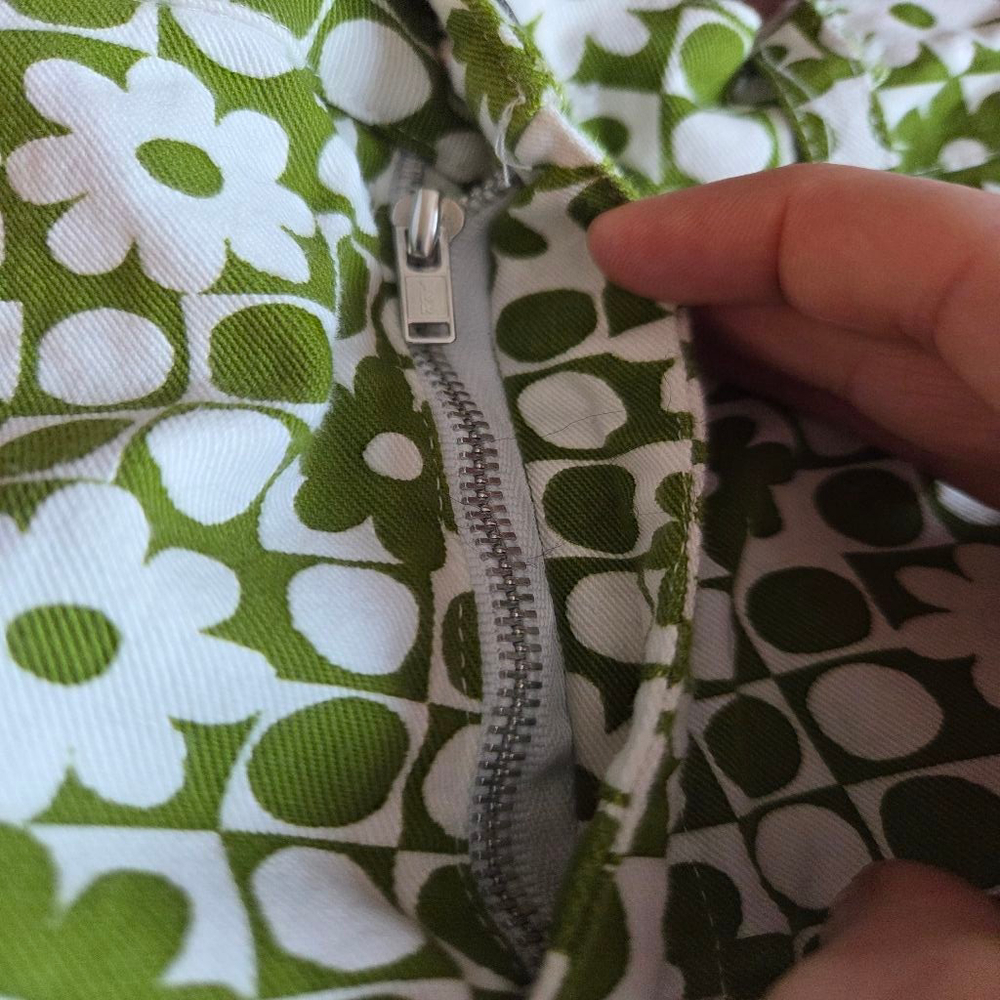 Motel Denim handmade cotton stretchy wide leg green and white flower pants - Picture 11 of 11